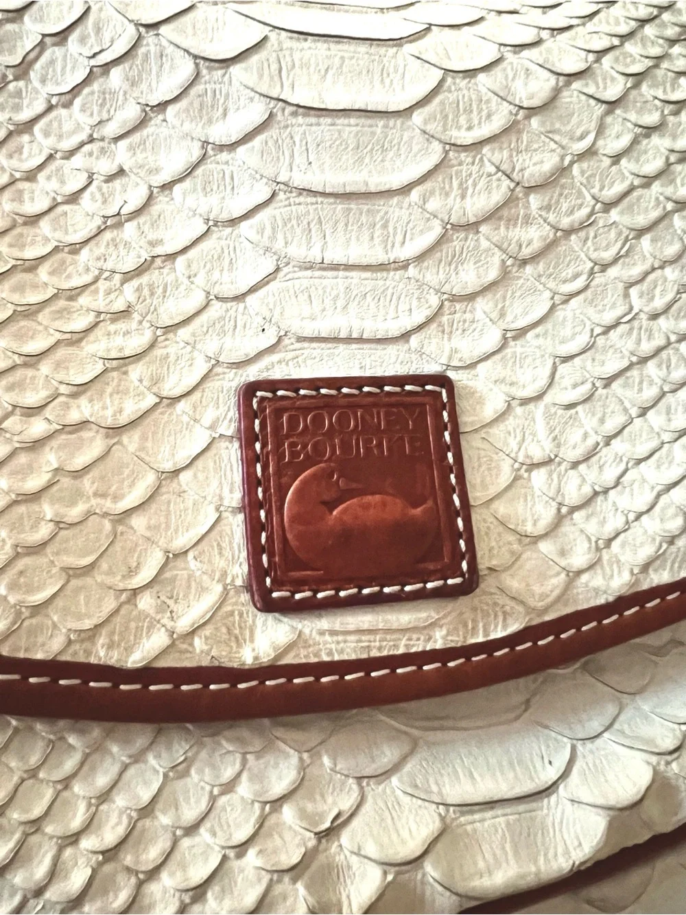 Dooney Crossbody Saddle Bag Vintage Embossed Cream/Bone white w/Brown Trim - Picture 11 of 16